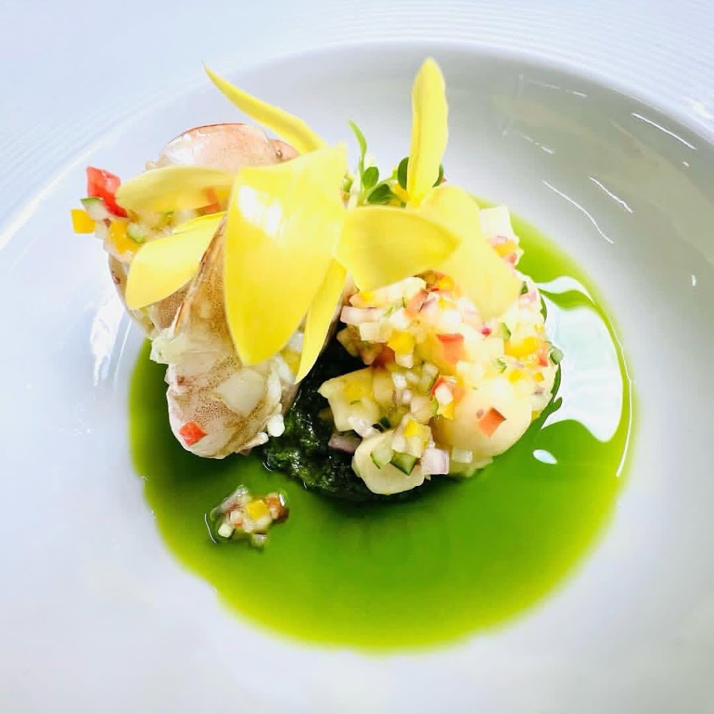Caribbean pickled green bananas, and prawns, shadow benny oil and lemon. #caribbean #food #chef #good